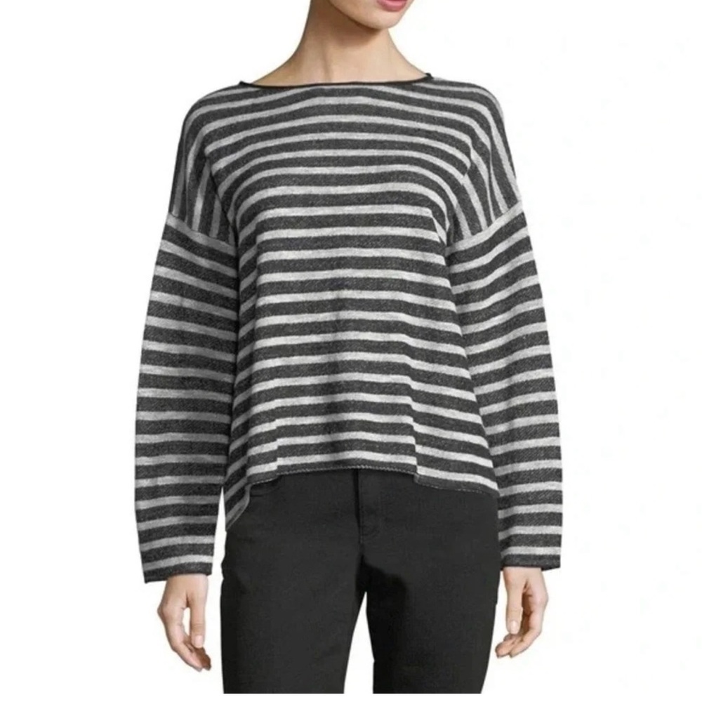Eileen Fisher Striped Long Sleeve Top in Black and Gray